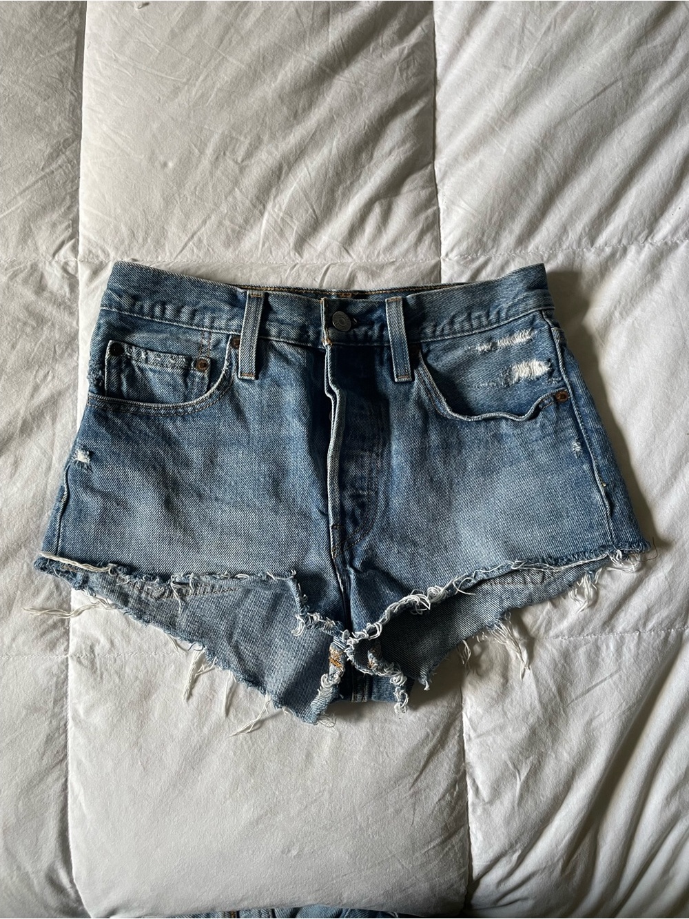 Signature by Levi Strauss Distressed Light Blue Denim Cutoff Shorts